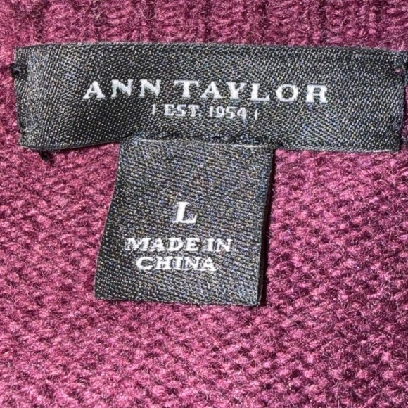 The Loft Marled Knit Sheer Chiffon Overlay Sweater Plum Size Large - Picture 6 of 9